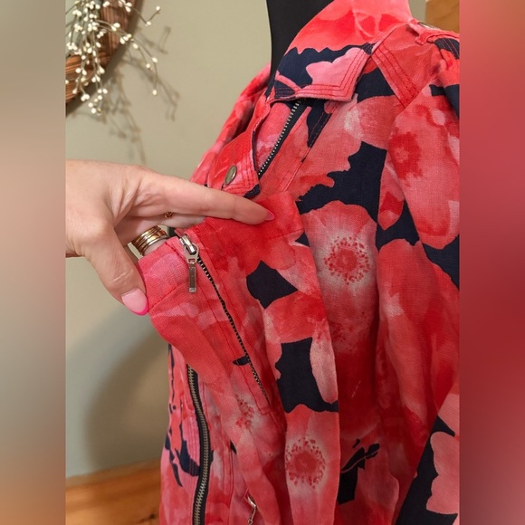 INC International Concepts Pink and Black Moto Linen Jacket - Picture 4 of 12